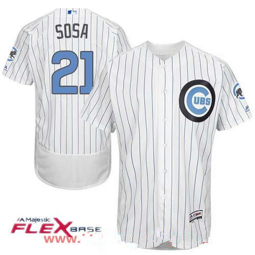 Men's Chicago Cubs #21 Sammy Sosa White with Baby Blue Father's Day Stitched MLB Majestic Flex Base Jersey