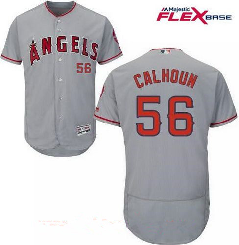 Men's Los Angeles Angels Of Anaheim #56 Kole Calhoun Gray Road Stitched MLB Majestic Flex Base Jersey