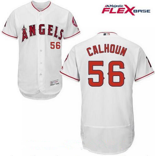 Men's Los Angeles Angels Of Anaheim #56 Kole Calhoun White Home Stitched MLB Majestic Flex Base Jersey