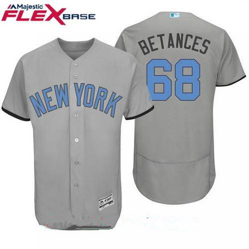 Men's New York Yankees #68 Dellin Betances Name Gray With Baby Blue Father's Day Stitched MLB Majestic Flex Base Jersey