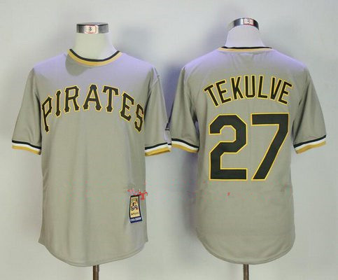 Men's Pittsburgh Pirates #27 Kent Tekulve Gray Pullover Stitched MLB Majestic Cooperstown Collection Jersey