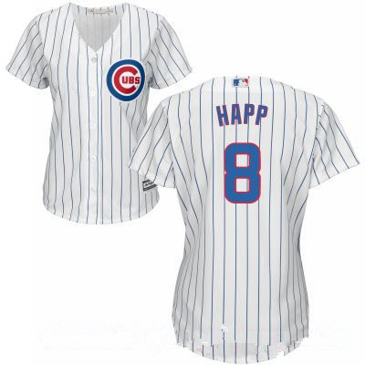 Women's Chicago Cubs #8 Ian Happ White Home Stitched MLB Majestic Cool Base Jersey