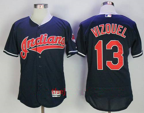 Men's Cleveland Indians #13 Omar Vizquel Retired Navy Blue Stitched MLB Majestic Flex Base Jersey