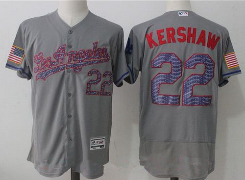 Men's Los Angeles Dodgers #22 Clayton Kershaw Gray 2017 Independence Stars & Stripes Stitched MLB Majestic Flex Base Jersey