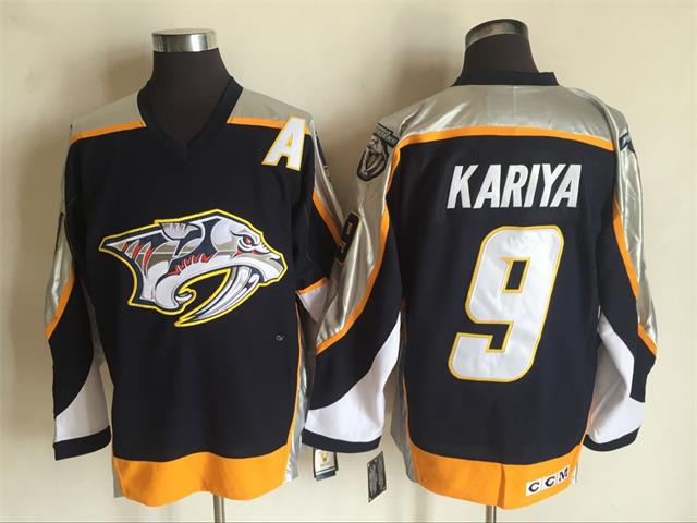 Men's Nashville Predators #9 Paul Kariya Navy Blue 1998-99 Throwback Stitched NHL CCM Vintage Hockey Jersey