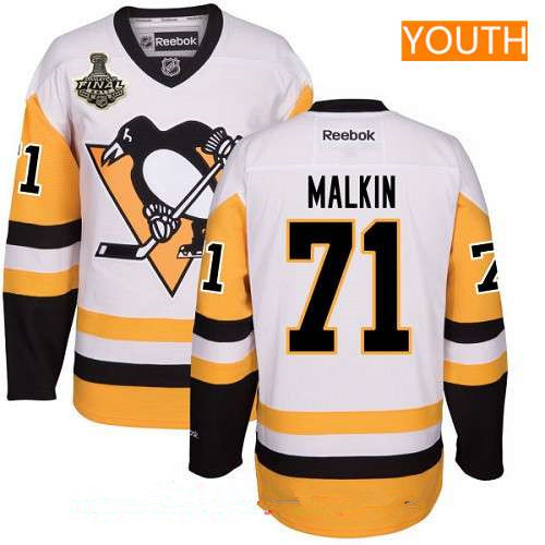 Youth Pittsburgh Penguins #71 Evgeni Malkin White Third 2017 Stanley Cup Finals Patch Stitched NHL Reebok Hockey Jersey