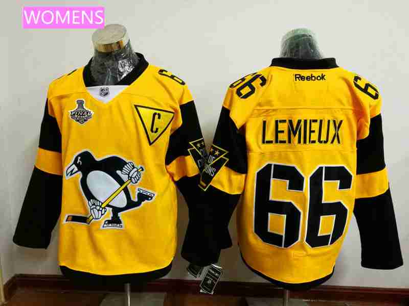 Women's Pittsburgh Penguins #66 Mario Lemieux Yellow Stadium Series 2017 Stanley Cup Finals Patch Stitched NHL Reebok Hockey Jersey