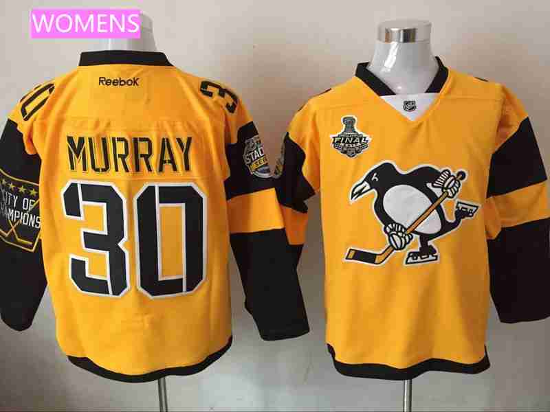 Women's Pittsburgh Penguins #30 Matt Murray Yellow Stadium Series 2017 Stanley Cup Finals Patch Stitched NHL Reebok Hockey Jersey