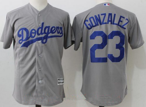 Men's Los Angeles Dodgers #23 Adrian Gonzalez Gray Alternate Stitched MLB Majestic Flex Base Jersey