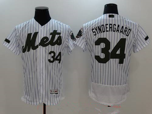 Men's New York Mets #34 Noah Syndergaard White with Green Memorial Day Stitched MLB Majestic Flex Base Jersey