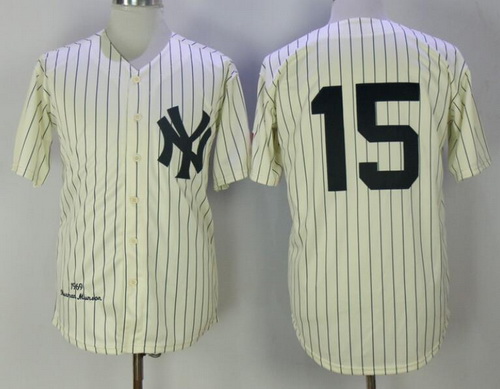 Men's New York Yankees #15 Thurman Munson Cream Pinstripe 1969 Throwback Cooperstown Collection Stitched MLB Mitchell & Ness Jersey