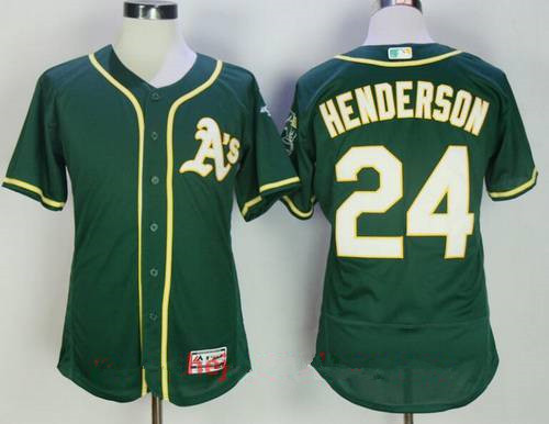 Men's Oakland Athletics #24 Rickey Henderson Retired Dark Green Stitched MLB Majestic Flex Base Jersey