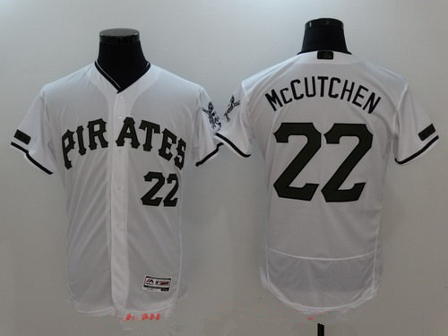 Men's Pittsburgh Pirates #22 Andrew McCutchen White with Green Memorial Day Stitched MLB Majestic Flex Base Jersey