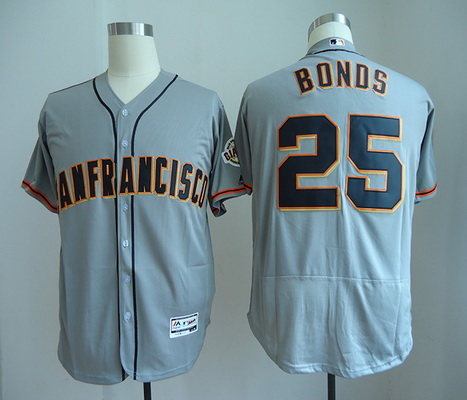 Men's San Francisco Giants #25 Barry Bonds Retired Gray Road Stitched MLB Majestic Flex Base Jersey