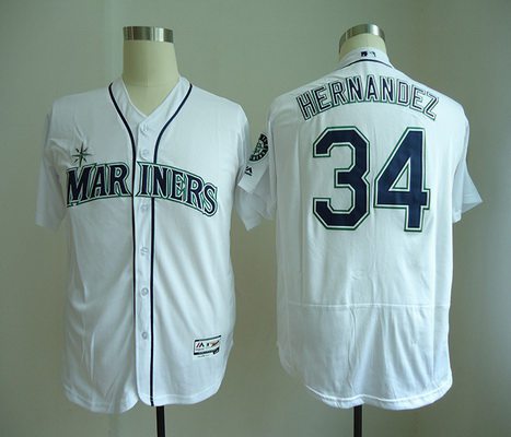 Men's Seattle Mariners #34 Felix Hernandez White Home Stitched MLB Majestic Flex Base Jersey