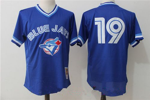 Men's Toronto Blue Jays #19 Jose Bautista Royal Blue Throwback Mesh Batting Practice Stitched MLB Mitchell & Ness Jersey