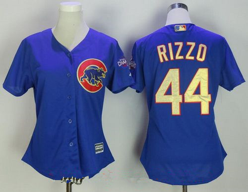 Women's Chicago Cubs #44 Anthony Rizzo Royal Blue World Series Champions Gold Stitched MLB Majestic 2017 Cool Base Jersey