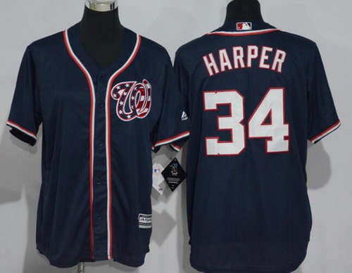 Youth Washington Nationals #34 Bryce Harper Navy Blue Stitched MLB Majestic Cool Base Jersey