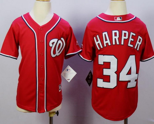 Youth Washington Nationals #34 Bryce Harper Red Stitched MLB Majestic Cool Base Jersey