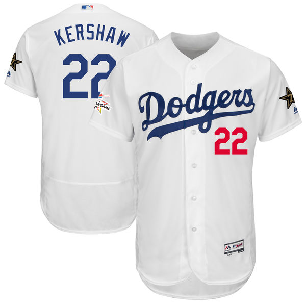 Men's Los Angeles Dodgers #22 Clayton Kershaw Majestic White 2017 MLB All-Star Game Worn Stitched MLB Flex Base Jersey