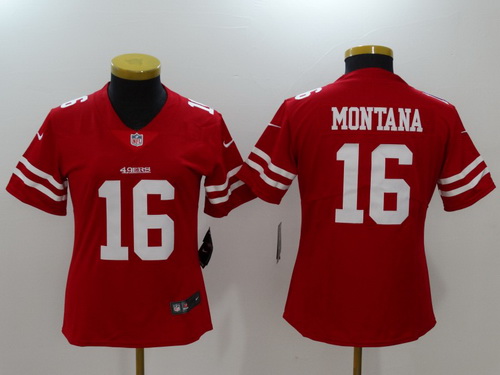 Women's San Francisco 49ers #16 Joe Montana Red 2017 Vapor Untouchable Stitched NFL Nike Limited Jersey