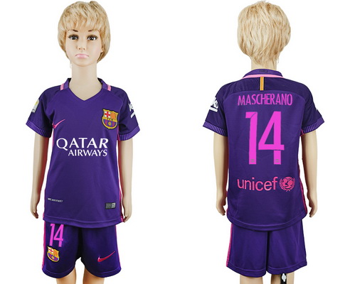 2016-17 Barcelona #14 MASCHERANO Away Soccer Youth Purple Shirt Kit