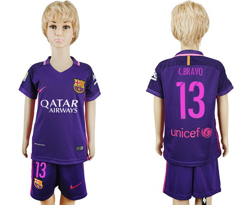 2016-17 Barcelona #13 C.BRAVO Away Soccer Youth Purple Shirt Kit