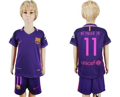 2016-17 Barcelona #11 NEYMAR JR Away Soccer Youth Purple Shirt Kit