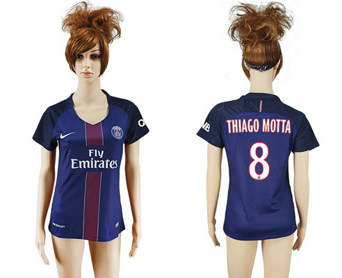 2016-17 Paris Saint-Germain #8 THIAGO MOTTA Home Soccer Women's Navy Blue AAA+ Shirt