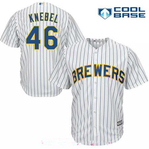 Men's Milwaukee Brewers #46 Corey Knebel White Pinstripe Stitched MLB Majestic Cool Base Jersey