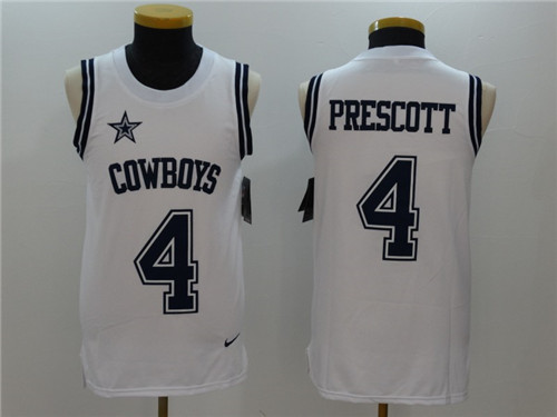 Men's Dallas Cowboys #4 Dak Prescott White Color Rush 2017 Vest Stitched NFL Nike Tank Top Jersey