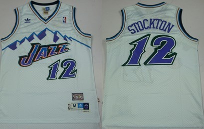 Utah Jazz #12 John Stockton Mountain White Hardwood Classics Soul Swingman Throwback Jersey