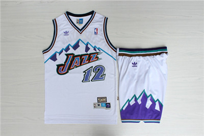 Jazz 12 John Stockton White Hardwood Classics Jersey(With Shorts)