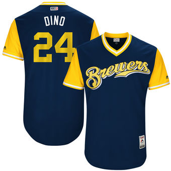 Men's Milwaukee Brewers Jesus Aguilar Dino Majestic Navy 2017 Players Weekend Authentic Jersey