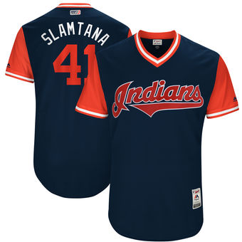 Men's Cleveland Indians Carlos Santana Slamtana Majestic Navy 2017 Players Weekend Authentic Jersey