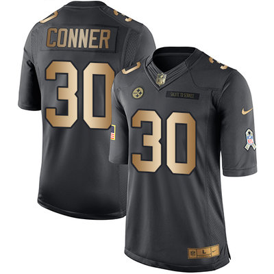 Nike Pittsburgh Steelers #30 James Conner Black Men's Stitched NFL Limited Gold Salute To Service Jersey