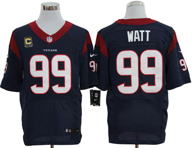 Size 60 4XL-J.J. Watt Houston Texans #99 C Patch Navy Blue Stitched Nike Elite NFL Jerseys