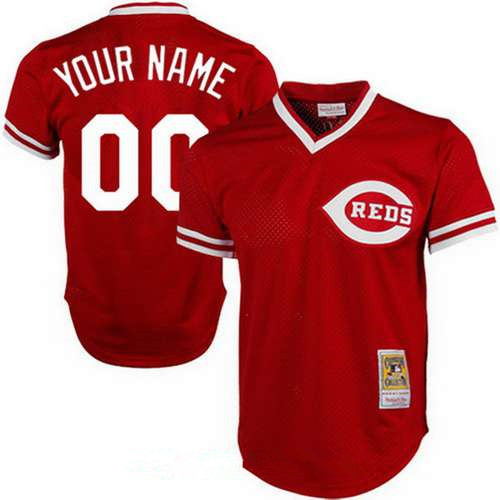 Men's Cincinnati Reds Red Mesh Batting Practice Throwback Majestic Cooperstown Collection Custom Baseball Jersey