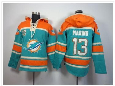 Miami Dolphins #13 Dan Marino Aqua Green Sawyer Hooded Sweatshirt NFL Hoodie