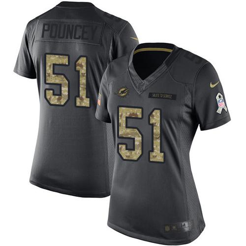 Women's Nike Dolphins #51 Mike Pouncey Black Stitched NFL Limited 2016 Salute to Service Jersey