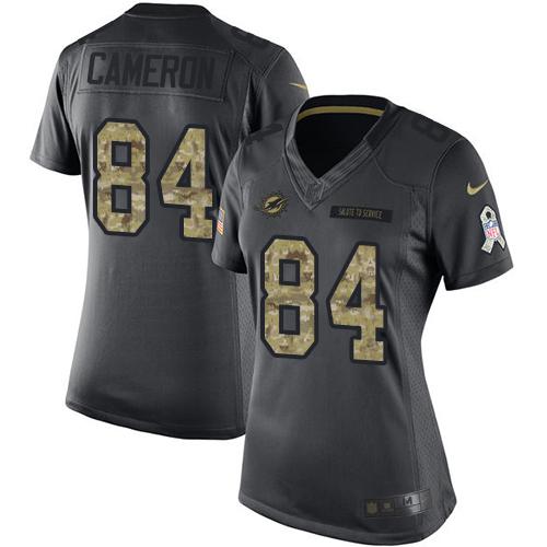 Women's Nike Dolphins #84 Jordan Cameron Black Stitched NFL Limited 2016 Salute to Service Jersey