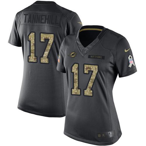 Women's Nike Dolphins #17 Ryan Tannehill Black Stitched NFL Limited 2016 Salute to Service Jersey