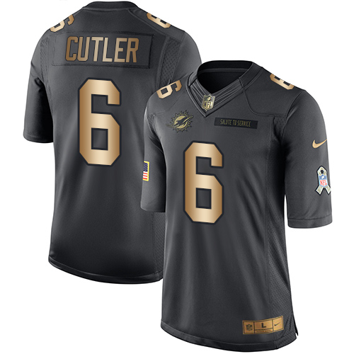 Youth Nike Dolphins #6 Jay Cutler Black Stitched NFL Limited Gold Salute to Service Jersey