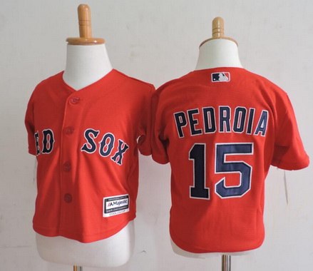 Toddler Boston Red Sox #15 Dustin Pedroia Red Majestic Cool Base Baseball Jersey