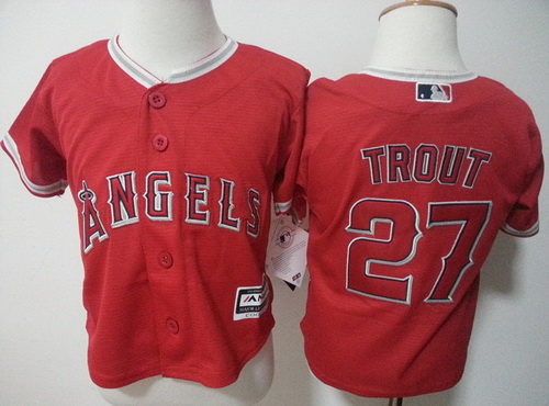 Toddler LA Angels of Anaheim #27 Mike Trout Red MLB Majestic Baseball Jersey