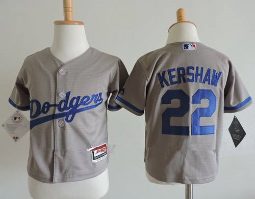 Toddler Los Angeles Dodgers #22 Clayton Kershaw Gray Road Stitched MLB Majestic Cool Base Jersey