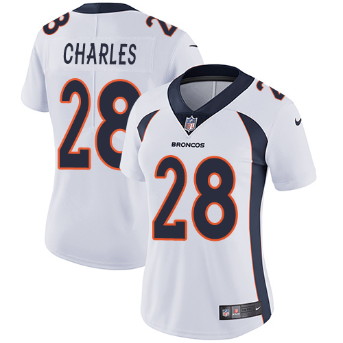 Women's Nike Broncos #28 Jamaal Charles White Stitched NFL Vapor Untouchable Limited Jersey