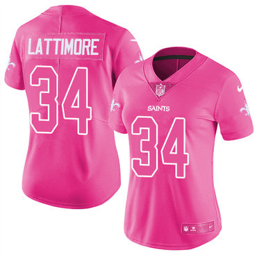 Women's Nike Saints #34 Marshon Lattimore Pink  Stitched NFL Limited Rush Fashion Jersey