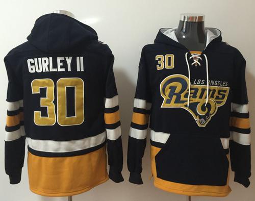 Nike Los Angeles Rams #30 Todd Gurley II Navy Blue Gold Name & Number Pullover NFL Hoodie