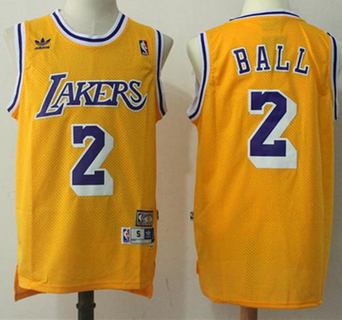 Los Angeles Lakers #2 Lonzo Ball Yellow Throwback Stitched NBA Jersey